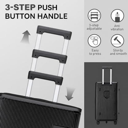 3 Piece Luggage Set with Spinner Wheels Cup Holder, Black - color: Black
