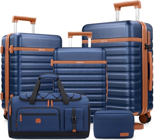 UKEIN Luggage Sets 5Piece, Carry On Luggage Large Checked Suitcase Set - color: Blue, size: 5 piece set