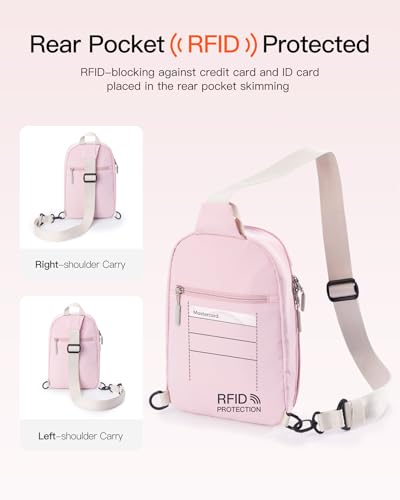 Inateck Sling Bag X-Row with RFID Blocking, Spacious Crossbody Shoulder Chest Everyday Carry Bag with Quick-adjust Strap, Water-resistant Sling Backpack for Men, Women, Travel, Cycling, Hiking, Pink - color: Pink