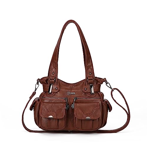 KL928 Women's Shoulder Purse Large Hobo Tote PU Leather Multi-Pocket Bag - color: Small#chestnut Brown