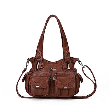 KL928 Women's Shoulder Purse Large Hobo Tote PU Leather Multi-Pocket Bag - color: Small#chestnut Brown