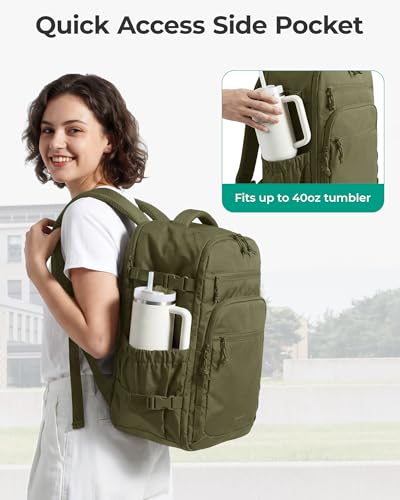 BAGSMART 17.3 inch Laptop Travel Backpack for Women & Men - Olive green - color: Olive Green