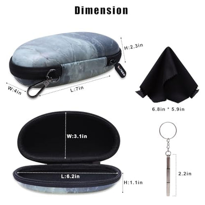 LTGEM Glasses Case Hard Shell, Hard Sunglasses Travel Case for Women Men, Large Eyeglass Cases with Clip and Cleaning Cloth - color: Marble Green