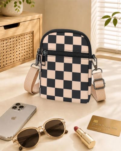 RFID Crossbody Bags For Women Travel, Small Cell Phone Purse - color: Coffee Checkered