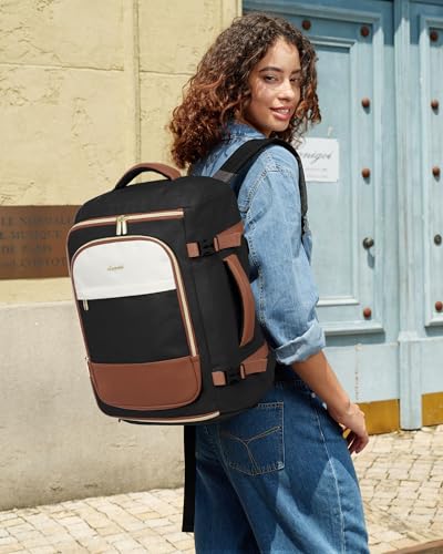 LOVEVOOK Travel Backpack Carry on Flight Approved for Women/Men - color: Black & Brown, size: 40L-4PCS