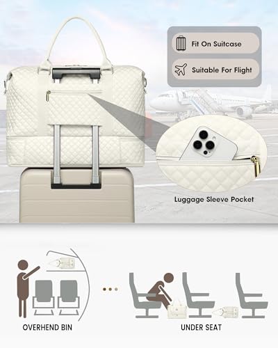 Travel Weekender Duffle Bag for Women: Overnight Bags with Shoe Compartment - color: 6-Beige, size: Large