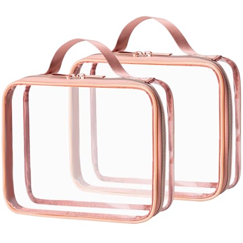 Clear Toiletry Bag 2-Pack TSA Approved Toiletries Bags with Handles, Gold - color: Gold-ST