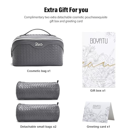 BOYATU Travel Makeup Bag Cosmetic Bags for Women: 3 Pcs Set Make up Bag - color: L07Grey