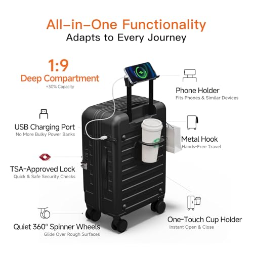 Expandable Lightweight PC Hard Shell Suitcase, 24-inch Luggage with TSA Lock, Top Opening & Cup Holder - Ideal for Business Travel Suitcase (Black, Checked-Medium 24-Inch) - color: Black, size: Checked-Medium 24-Inch