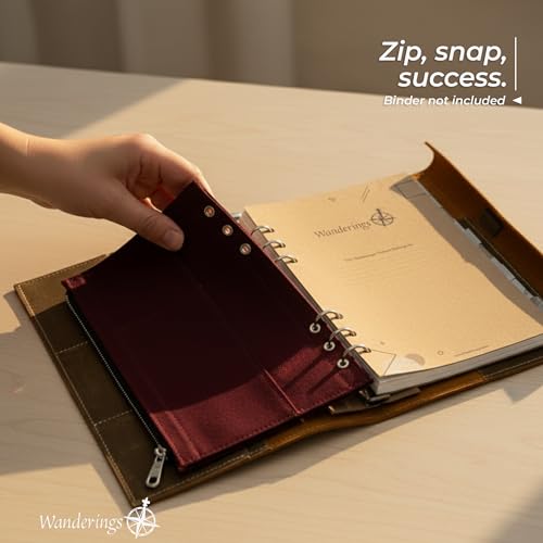 Wanderings 6-Ring Zipper Pocket for A5 Size Binder Planners - 5.9" x 8.25" / - Durable 100% Cotton Fabric - Planner Accessories Case for Refillable Planners - Compatible with Filofax - size: A5 Binder