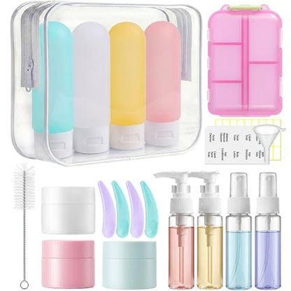 20 Pack Travel Bottles for Toiletries, Travel Containers with Pill Case - color: Multi Color B