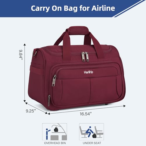 HanTrip 16 Inch Under Seat Carry On Duffle Bag for Airplanes, Burgundy - color: Burgundy, size: Carry-on 16.5-Inch