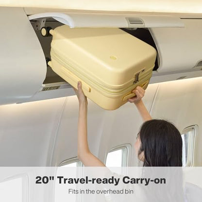 mixi 20 Inch Large Expandable Carry on Luggage Suitcase with Spinner Wheels, Hardside Rolling Travel Suitcase PC with TSA Lock, Lark Yellow - color: Lark Yellow, size: 20 Inch EXT