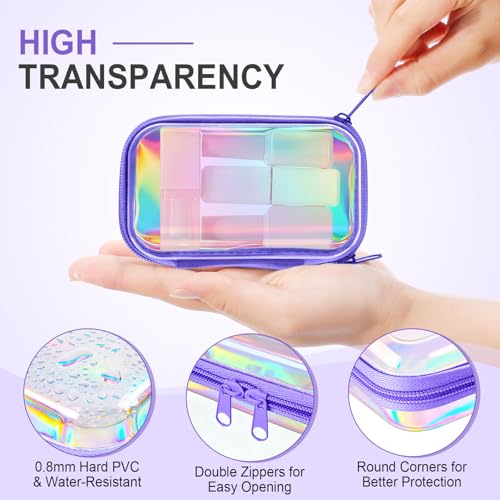 Hoolerry 3 Pcs Clear Hard Zipper Case Plastic Zipper Pouch, Laser, Xs - color: Laser, size: XS
