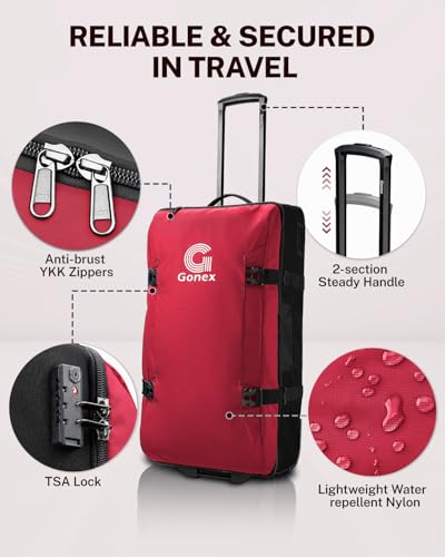Gonex Rolling Duffle Bag with Wheels, Water-Repellent Nylon, 30 in, Red - color: Pure Red