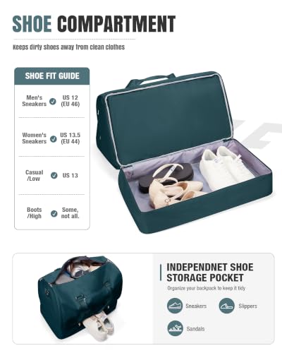 Garment Duffle Bag for Travel, Convertible Duffel Bag with Shoe Compartment - color: Peacock Blue