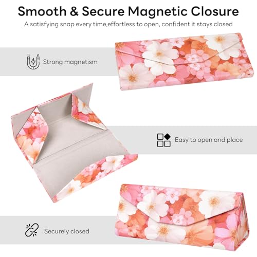Sunglasses Case, Foldable Glasses Case, Magnetic PU Leather Hard Shell Folding Eyeglass Holder Box - color: Floar