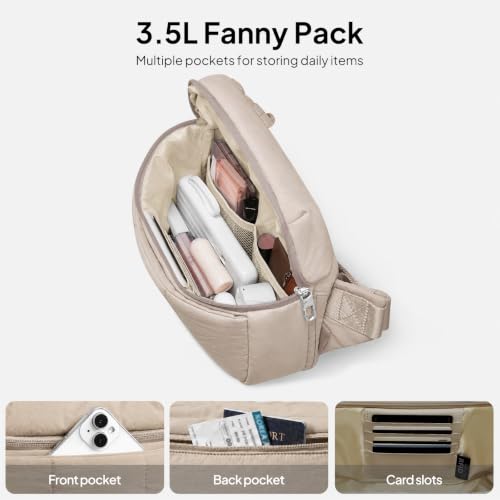 TOPEAST 3.5L Fanny Pack for Women Taupe Waist Pack with Water Bottle Holder - color: Taupe