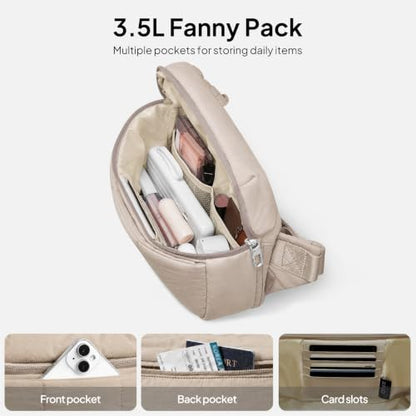 TOPEAST 3.5L Fanny Pack for Women Taupe Waist Pack with Water Bottle Holder - color: Taupe