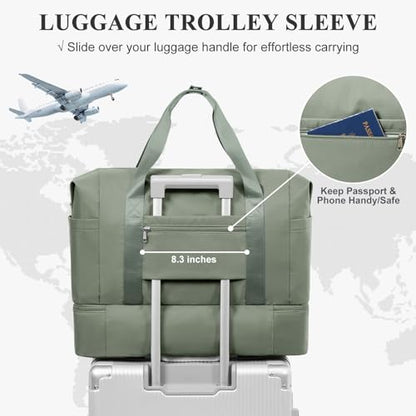 Travel Duffel Bag,Overnight Weekender Bags for Women with Shoe Compartment - color: Green