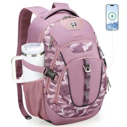 Swissdigital Design Laptop Backpack for Men with USB Charging Port SD803-93 - color: Pink Camo