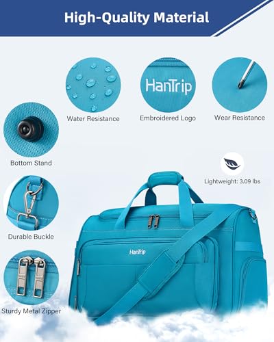 HanTrip 21 Inch Carry On Duffel Bag Overnight Tote Bags, Caribbean Blue - color: Caribbean Blue, size: Carry-on 21.5-Inch