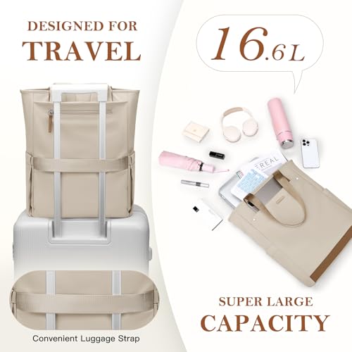 Convertible Laptop Backpack, Carry‑on Tote Backpack,16 Inch, Apricot - color: Apricot