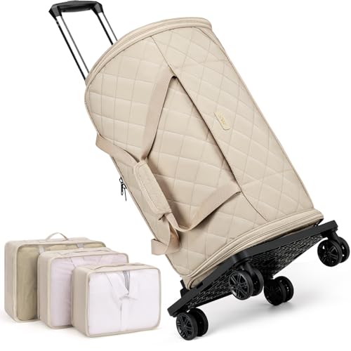 Rolling Garment Bag for Travel, 50L Duffle Bag with Shoe Compartment, 4pcs - color: Khaki