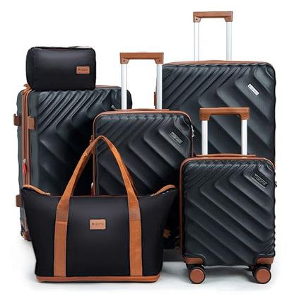 Rosamo 6-Piece Hard Shell Expandable Luggage Set, Airline Approved Carry-On - color: Black