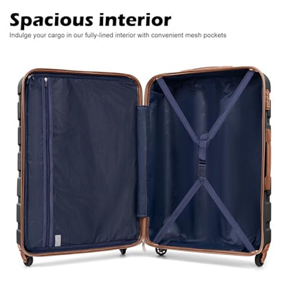 Coolife Luggage Set, Lightweight Durable Hardshell, 3 piece, Apricot Black | suitcase set with 360° Spinner Wheels, TSA-approved Lock, Checked Family Travel, 20/24/28 Inch - color: Apricot Black