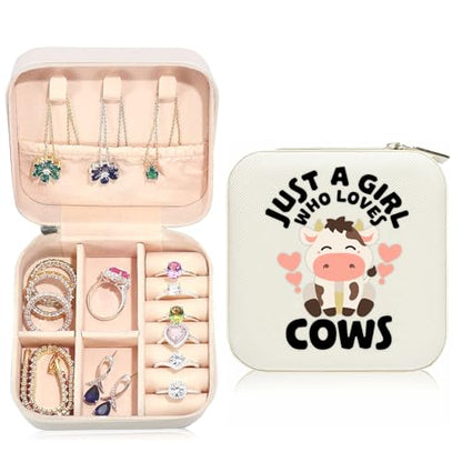 Cow Travel Jewelry Case Small PU Leather Jewelry Box Organizer - color: Cow, size: No Initial