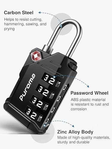Puroma TSA Approved Travel Luggage Locks, 4 Pack Black 4 Digit Resettable Combination Code Lock with Zinc Alloy Body for Suitcase, Backpack, Laptop Bag, Gym Locker, Toolbox - color: Basic Black