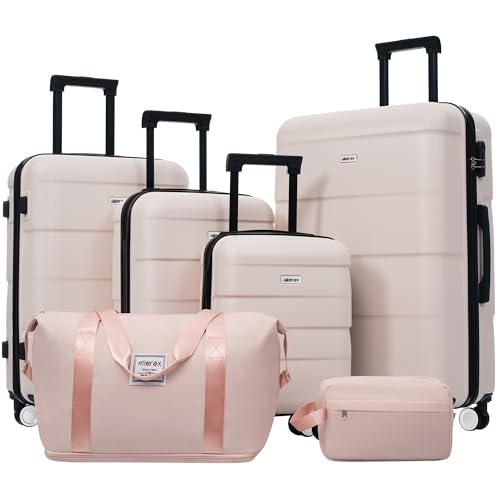 Merax 6 Piece Luggage Set,Hardshell Travel Suitcase Set.Light Pink - color: Light Pink, size: 6 Piece(20/24/28/DB/TB)