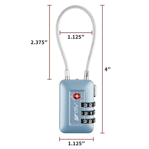 BV Luggage Locks TSA Accepted, Travel Sentry Approved 3-Digit Combination Suitcase Locks with Open Alert & Flexible Cable for Travel, Backpacks, Lockers, Cases, Arctic Blue, 2 Pack - color: Arctic Blue 2-Pack
