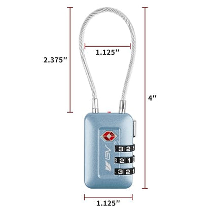 BV Luggage Locks TSA Accepted, Travel Sentry Approved 3-Digit Combination Suitcase Locks with Open Alert & Flexible Cable for Travel, Backpacks, Lockers, Cases, Arctic Blue, 2 Pack - color: Arctic Blue 2-Pack