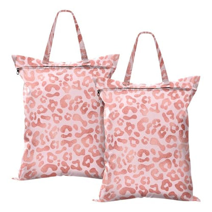 Travel Laundry Bags 2 PC Wet Dry Bag with Handle Dirty Clothes Organizer for Swimsuits Beach Camping Waterproof Washable Red Leopard Print - color: Red Leopard Print