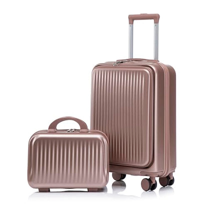 Merax 20/14 Inch Hardside Luggage, Lightweight Suitcases with Spinner Wheels - color: Champagne ABS, size: 14/20 Inch