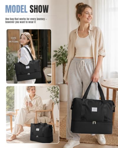 Weekender Bags for Women Travel Weekend Overnight Bag with Shoe Compartment - color: B -Black + Packing Cube