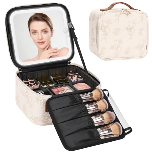 Relavel Travel Makeup Bag with LED Mirror, Lily Flower - color: 03-Lily Flower, size: 1-Small