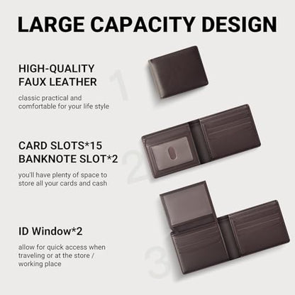 GNDR Wallet For Men RFID Blocking Coffee Wallets Bifold Faux Leather Card Holder Front Pocket Mens Accessories With Gift Box - color: Coffee-03