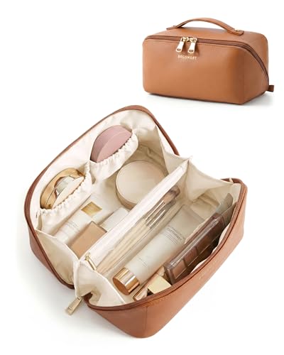 BAGSMART Makeup Bag Travel Cosmetic Bag,Women Toiletry Case, Classic Brown - color: 01- Classic Brown