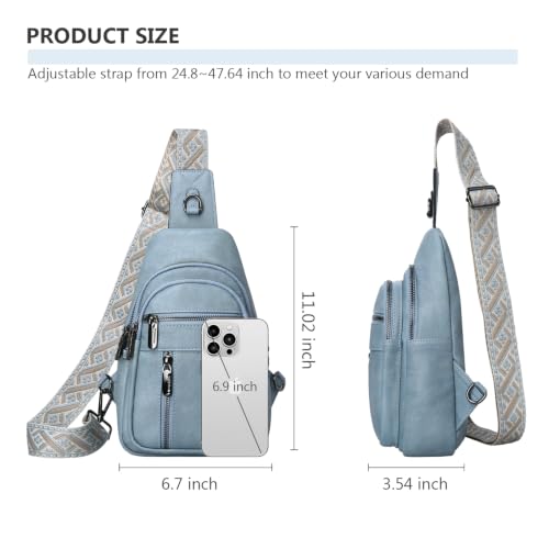 Anti-theft Sling Bags Women Small PU Leather Chest Fanny Pack - color: Light Blue-b