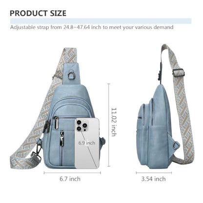 Anti-theft Sling Bags Women Small PU Leather Chest Fanny Pack - color: Light Blue-b