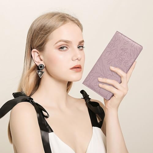 FALAN MULE Ultra Slim Thin Wallet for Women Bifold Leather RFID Blocking Designer Credit Card Holder - color: Relief light purple