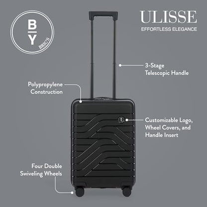 Bric's B|Y Ulisse Carry-On Luggage with Spinner Wheels – Airline Approved Hard Shell Suitcase, TSA Combination Lock & USB Port - Removeable Wash Bag Included - 21 Inch, Black - color: Black, size: Carry-on without front pocket