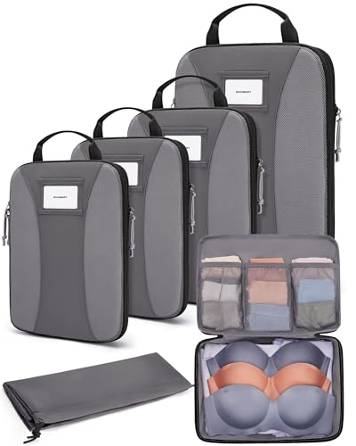BAGSMART Compression Packing Cubes, Lightweight Travel Essentials - color: Grey, size: 6 Set
