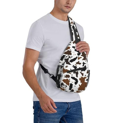 Sling Bag Brown Black Cow Print Sling Backpack Hiking Daypack Crossbody Shoulder Backpack Travel Chest Pack For Men Women - color: Brown Black Cow Print