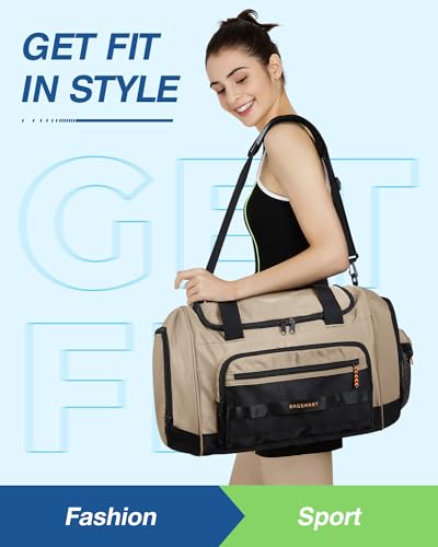 BAGSMART 4-in-1 Gym Bag for Women Men, TSA Duffle Bag for Travel - color: Kakhi