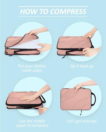 BAGSMART Compression Packing Cubes for Travel - color: Dusty Pink, size: Set of 6