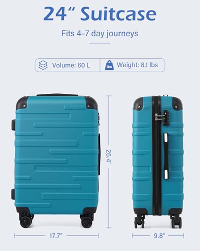 Coolife Hardside ABS Luggage, TSA Lock, Spinner Wheels, 24in Checked - color: dark green, size: Medium (24 In)
